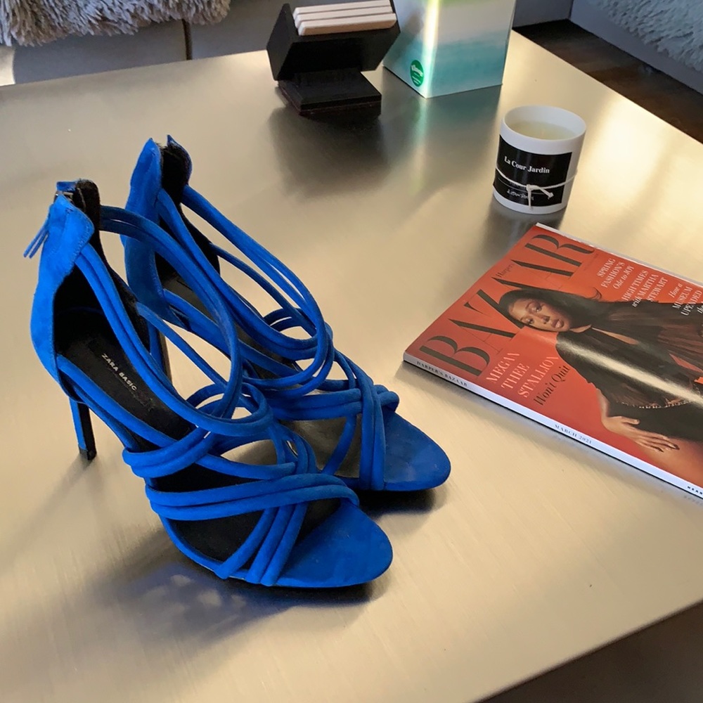 Zara Cobalt Blue Suede Strappy Sandals